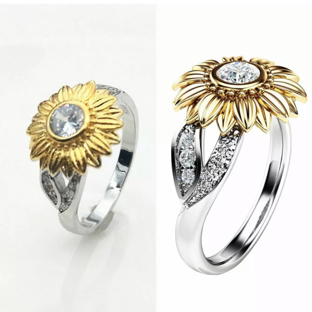 Gorgeous Crystal Sunflower Ring White Topaz Ring - Picture 3 of 5
